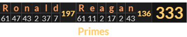 "Ronald Reagan" = 333 (Primes)