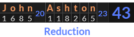 "John Ashton" = 43 (Reduction)