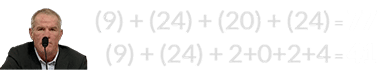 (9) + (24) + (20) + (24) = 77 and (9) + (24) + 2+0+2+4 = 41