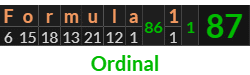 "Formula 1" = 87 (Ordinal)