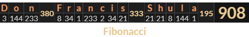 "Don Francis Shula" = 908 (Fibonacci)