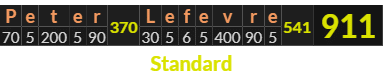 "Peter Lefevre" = 911 (Standard)