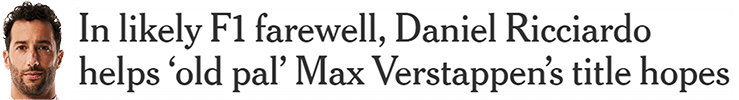 In likely F1 farewell, Daniel Ricciardo helps ‘old pal’ Max Verstappen’s title hopes