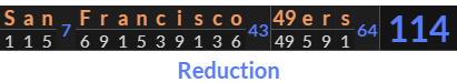 "San Francisco 49ers" = 114 (Reduction)