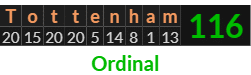 "Tottenham" = 116 (Ordinal)