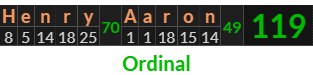 "Henry Aaron" = 119 (Ordinal)