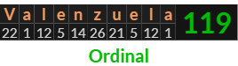 "Valenzuela" = 119 (Ordinal)