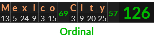 "Mexico City" = 126 (Ordinal)