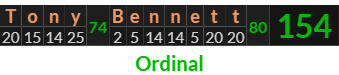 "Tony Bennett" = 154 (Ordinal)