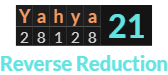 "Yahya" = 21 (Reverse Reduction)