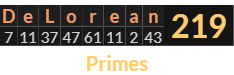 "DeLorean" = 219 (Primes)