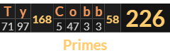 "Ty Cobb" = 226 (Primes)