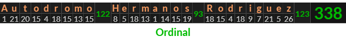 "Autodromo Hermanos Rodriguez" = 338 (Ordinal)