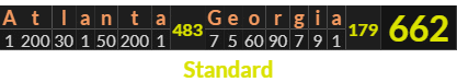 "Atlanta Georgia" = 662 (Standard)