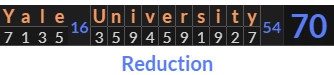 "Yale University" = 70 (Reduction)