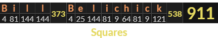 "Bill Belichick" = 911 (Squares)