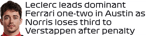 Leclerc leads dominant Ferrari one-two in Austin as Norris loses third to Verstappen after penalty