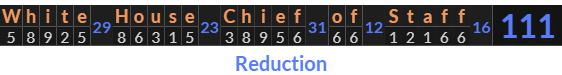 "White House Chief of Staff" = 111 (Reduction)