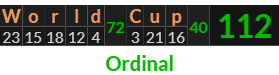 "World Cup" = 112 (Ordinal)