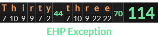 "Thirty three" = 114 (EHP Exception)