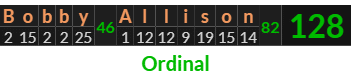 "Bobby Allison" = 128 (Ordinal)