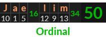 "Jae lim" = 50 (Ordinal)