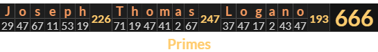 "Joseph Thomas Logano" = 666 (Primes)