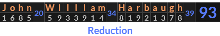 "John William Harbaugh" = 93 (Reduction)