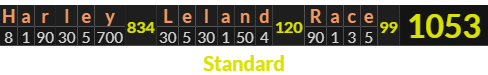 "Harley Leland Race" = 1053 (Standard)