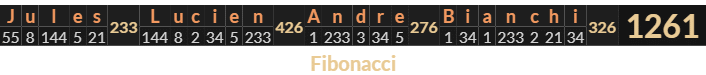 "Jules Lucien Andre Bianchi" = 1261 (Fibonacci)