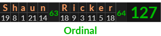 "Shaun Ricker" = 127 (Ordinal)