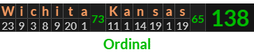 "Wichita Kansas" = 138 (Ordinal)