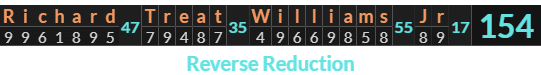 "Richard Treat Williams Jr" = 154 (Reverse Reduction)