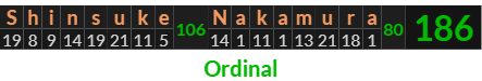 "Shinsuke Nakamura" = 186 (Ordinal)