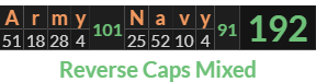 "Army Navy" = 192 (Reverse Caps Mixed)