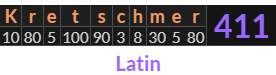 "Kretschmer" = 411 (Latin)