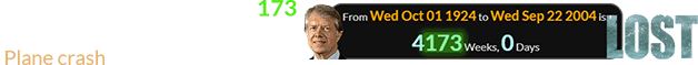 Jimmy Carter was exactly 4,173 weeks old when the show about a Plane crash first hit the airwaves: