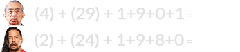 (4) + (29) + 1+9+0+1 = 44 and (2) + (24) + 1+9+8+0 = 44