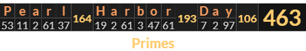 "Pearl Harbor Day" = 463 (Primes)