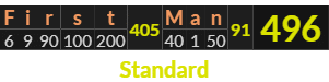 "First Man" = 496 (Standard)