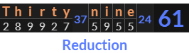 "Thirty nine" = 61 (Reduction)