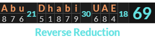 "Abu Dhabi UAE" = 69 (Reverse Reduction)