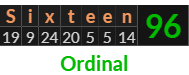 "Sixteen" = 96 (Ordinal)