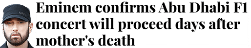 Eminem confirms Abu Dhabi F1 concert will proceed days after mother's death