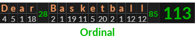 "Dear Basketball" = 113 (Ordinal)