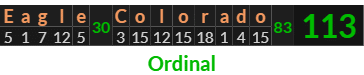 "Eagle Colorado" = 113 (Ordinal)