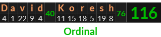 "David Koresh" = 116 (Ordinal)