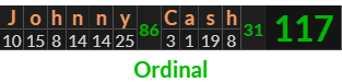 "Johnny Cash" = 117 (Ordinal)