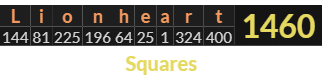 "Lionheart" = 1460 (Squares)