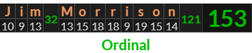 "Jim Morrison" = 153 (Ordinal)